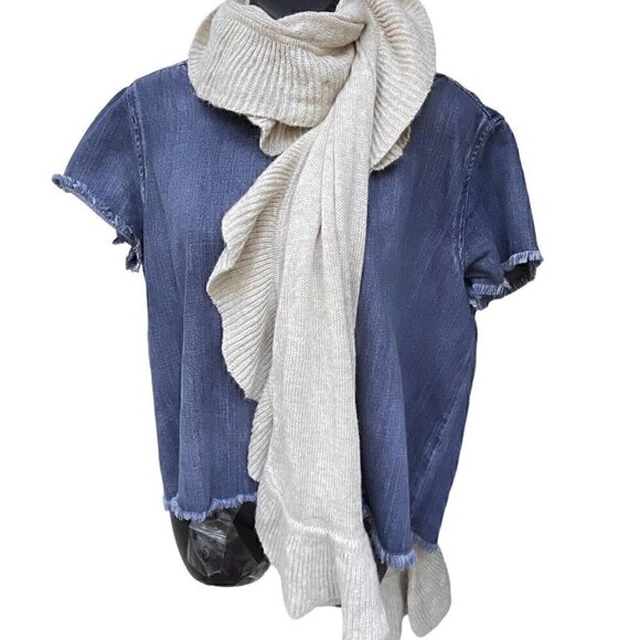 H & M Ruffle Trim Long Wool Blend Knitted Beige Scarf 18”x70” NWT Coastal Snow - Picture 6 of 11